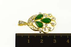 18K Yellow Gold Pear Jade Diamond Accent Statement Pendant