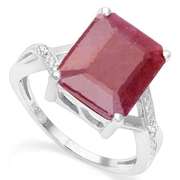 925 STERLING SILVER OCT 10*12 MM RUBY & DIAMOND WOMEN RING