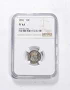 PF62 1891 Seated Liberty Dime - Graded NGC