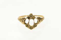 14K Yellow Gold Victorian Three Stone Oval Engagement Setting Ring