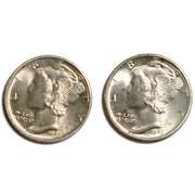1943 P & D BU Full Split Bands Mercury Dimes