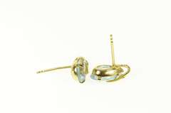 14K Yellow Gold Pear Blue Topaz Leaf Accent Classic Stud Earrings