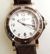Italian elegant women’s watch Officina Del Tempo with brown crystal baguettes and crystal hour markers