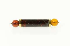 10K Yellow Gold Amber Ball Pillar Retro Bar Statement Pin/Brooch