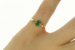 14K Yellow Gold Oval Emerald Diamond Accent Classic Ring