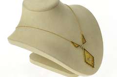 14K Yellow Gold 1950's Ornate Diamond Neck Tie Chain Necklace