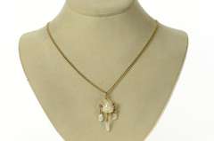 10K Yellow Gold 1930's Ornate Pearl Dangle Fringe Chain Necklace