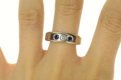 14K White Gold 0.30 Ctw Men's Diamond Sapphire Wedding Band Ring