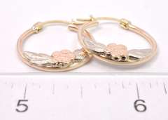 Interesting Tricolor Gold Flower Design Earrings