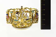 18K Yellow Gold Egyptian Hieroglyphic Diamond Bangle Bracelet