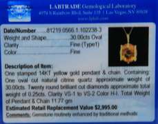 Fantastic 14kt YG Natural Oval Citrine and Diamond Necklace