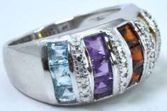 Sterling Silver Multicolored Gemstone Ring.