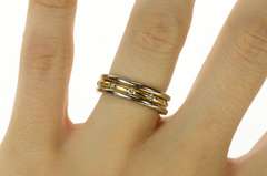 18K Yellow Gold Ornate Two Tone Interlocked Diamond Band Ring
