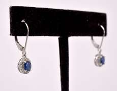 Classy White Gold Earrings with Blue Gemstone and Diamonds