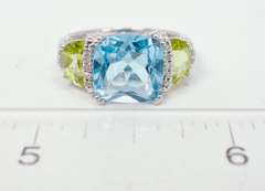 Blue and Green Gemstone Sterling Silver Ring with White Crystal Accents
