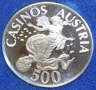Franklin Mint: Sterling Sil Casino Chip, GEM Cameo PRF - 500 Shilling, Austria