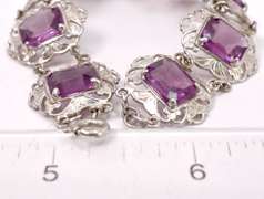 Sterling Silver Ornate Purple Gemstone Bracelet.