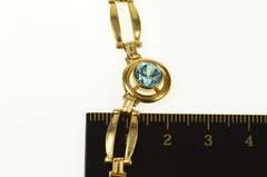 14K Yellow Gold Blue Topaz Retro Doubled Bar Link Collar Necklace