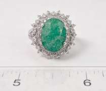 Intricate 7.49CTS Emerald Sterling Silver Ring with 1.79CTW White Sapphire Gallery