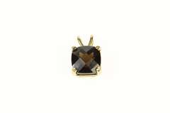14K Yellow Gold Square Cushion Faceted Smoky Qurartz Pendant