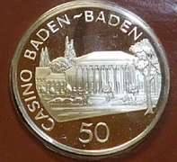 Franklin Mint: Sterling Sil Casino Chip, GEM Cameo PRF - 50 Funfzig, Baden-Baden