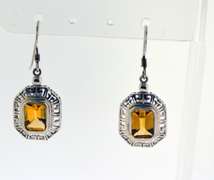 Sterling Silver Greek Key Citrine Pendant And Earrings Set