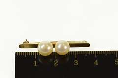 14K Yellow Gold Classic Pearl Accented Bar Statement Pin/Brooch