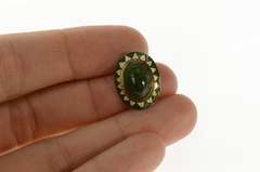 14K Yellow Gold Ornate Green Agate Scarab Enamel Detail Charm/Pendant