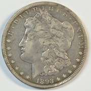 Super rare 1893-CC Morgan Silver Dollar in XF.