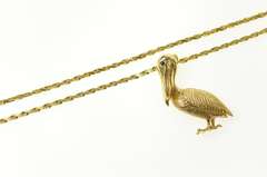 14K Yellow Gold Ornate Sapphire Eyed Pelican Rope Chain Necklace