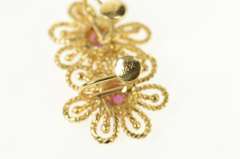 14K Yellow Gold 1960's Nat. Ruby Filigree Flower Screw Back Earrings