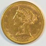 Flashy BU 1887-S US $5 Liberty Gold Piece