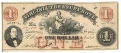 Near Mint Virginia Treasury $1 1862 Obsolete Civil War note