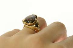 14K Yellow Gold Oval Rutilated Quartz Cabochon Statement Ring