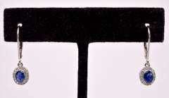 Classy White Gold Earrings with Blue Gemstone and Diamonds