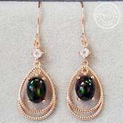 GENUINE ETHIOPIAN BLACK OPAL & CREATED WHITE SAPPHIRE 2.40 CT GENUINE 925 STERLING SILVER EARRINGS