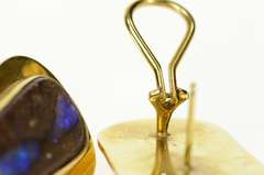 14K Yellow Gold Oval Natural Black Opal French Clip Earrings