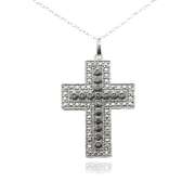 Sterling Silver Black & White Diamond Accent Cross Necklace