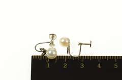 14K White Gold Pearl Diamond Accent Leaf Screw Back Earrings