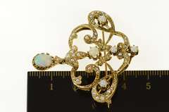 14K Yellow Gold Victorian Opal Seed Pearl Ornate Elaborate Pin/Brooch