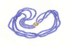 14K Yellow Gold Tanzanite Diamond Pearl Clasp Layered Opera Necklace
