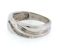 14k white gold cross over diamond band ring