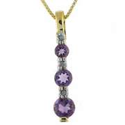 18K Gold over Sterling Silver Amethyst Diamond Accent Past Present Future Drop Necklace