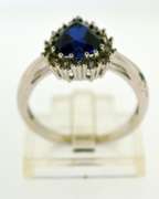 Sterling Silver CZ Heart Shape Blue Sapphire Ring