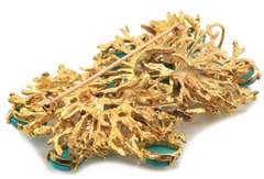 18K yellow gold Turquoise and Diamond Converter Brooch with Reef Design