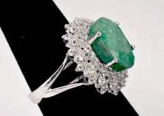 Intricate 7.49CTS Emerald Sterling Silver Ring with 1.79CTW White Sapphire Gallery