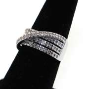 14kt White Gold Quadruple Row Diamond Ring with abstract diagonal fourth row