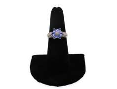 14kt White Gold Floral Iolite Design Cluster Ring with diamonds