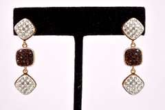 Rose Gold Plated Sterling Silver Alternating Clear And Amber Colored Earrings.