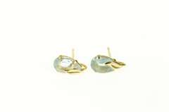 14K Yellow Gold Pear Blue Topaz Leaf Accent Classic Stud Earrings